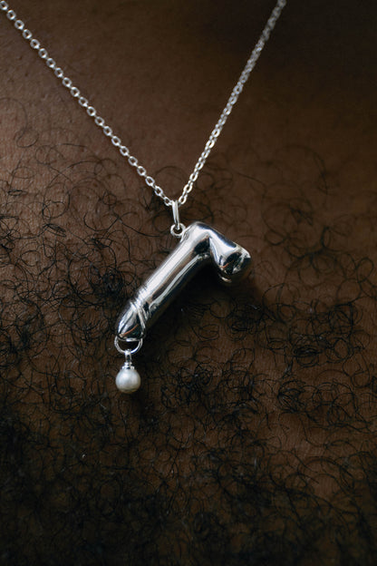 Pearl Drip Dick Pendant Necklace - Silver