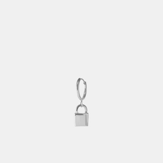 Padlock Drop Hoop Earring - Silver